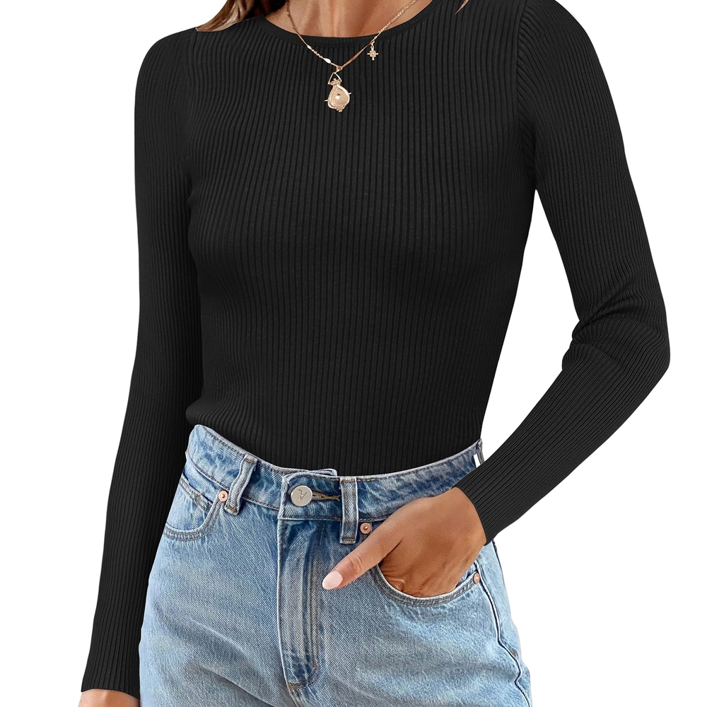 Black Ribbed Long Sleeve Top